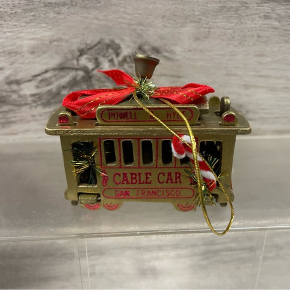 3" Wood Red CABLE CAR ORNAMENT Powell  & Hyde San Francisco Santa Vintage - Picture 3 of 5
